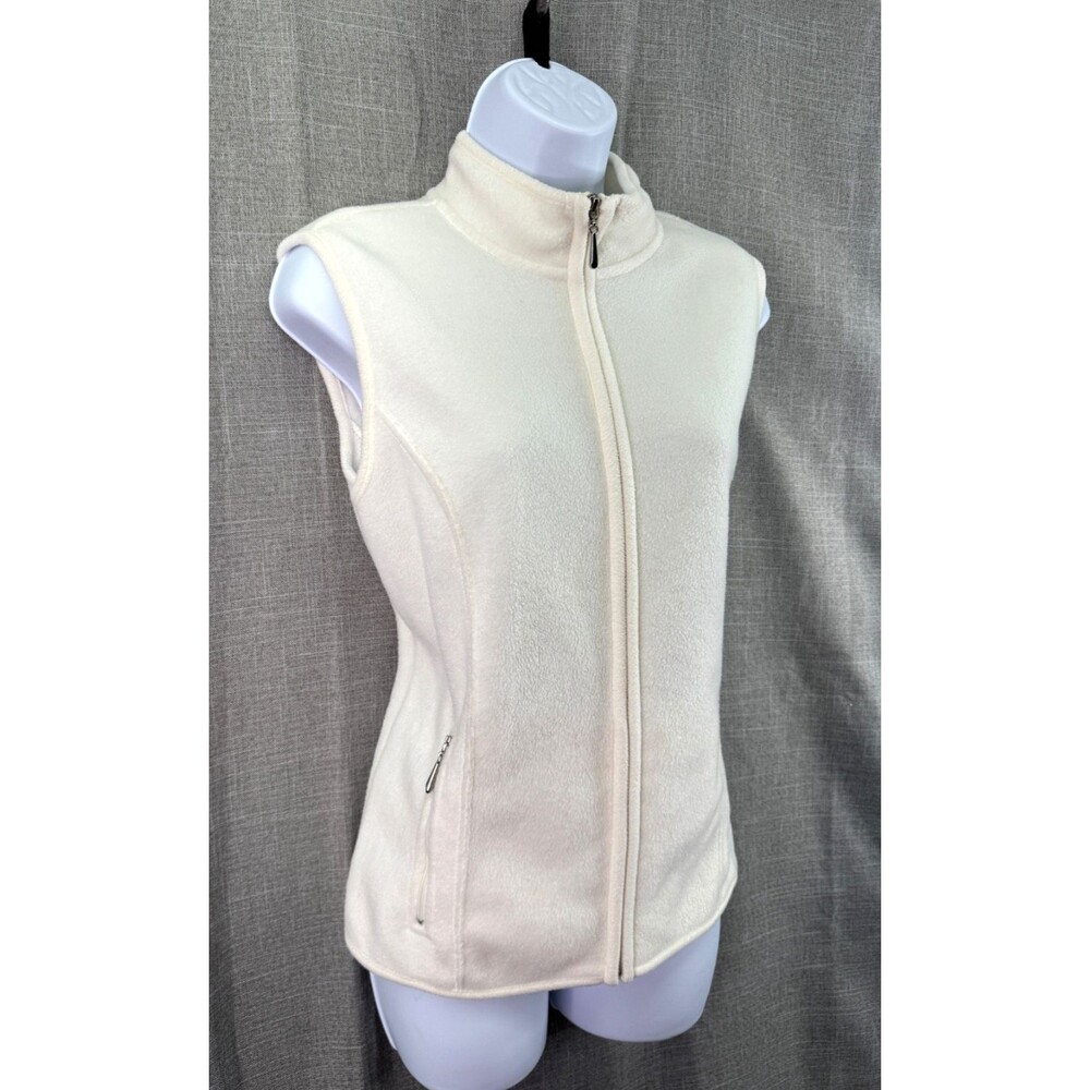 Karen Scott Sport Full Zip Fleece Vest Women's Petite Size PM Off White Cream - Picture 3 of 5
